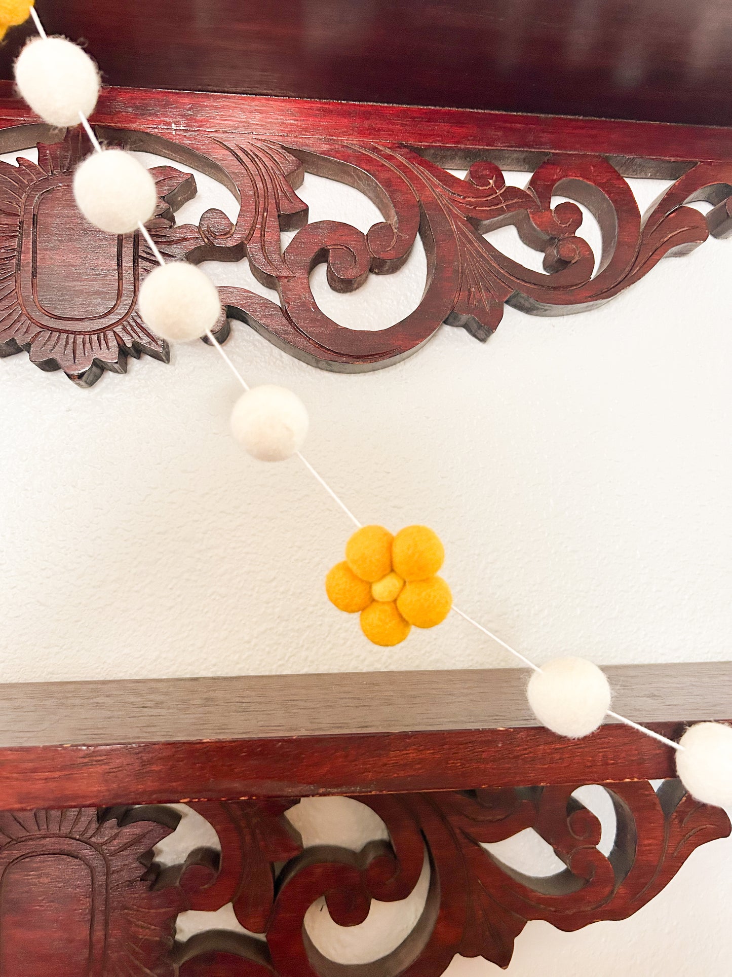 Yellow Floral Felt Ball Garland