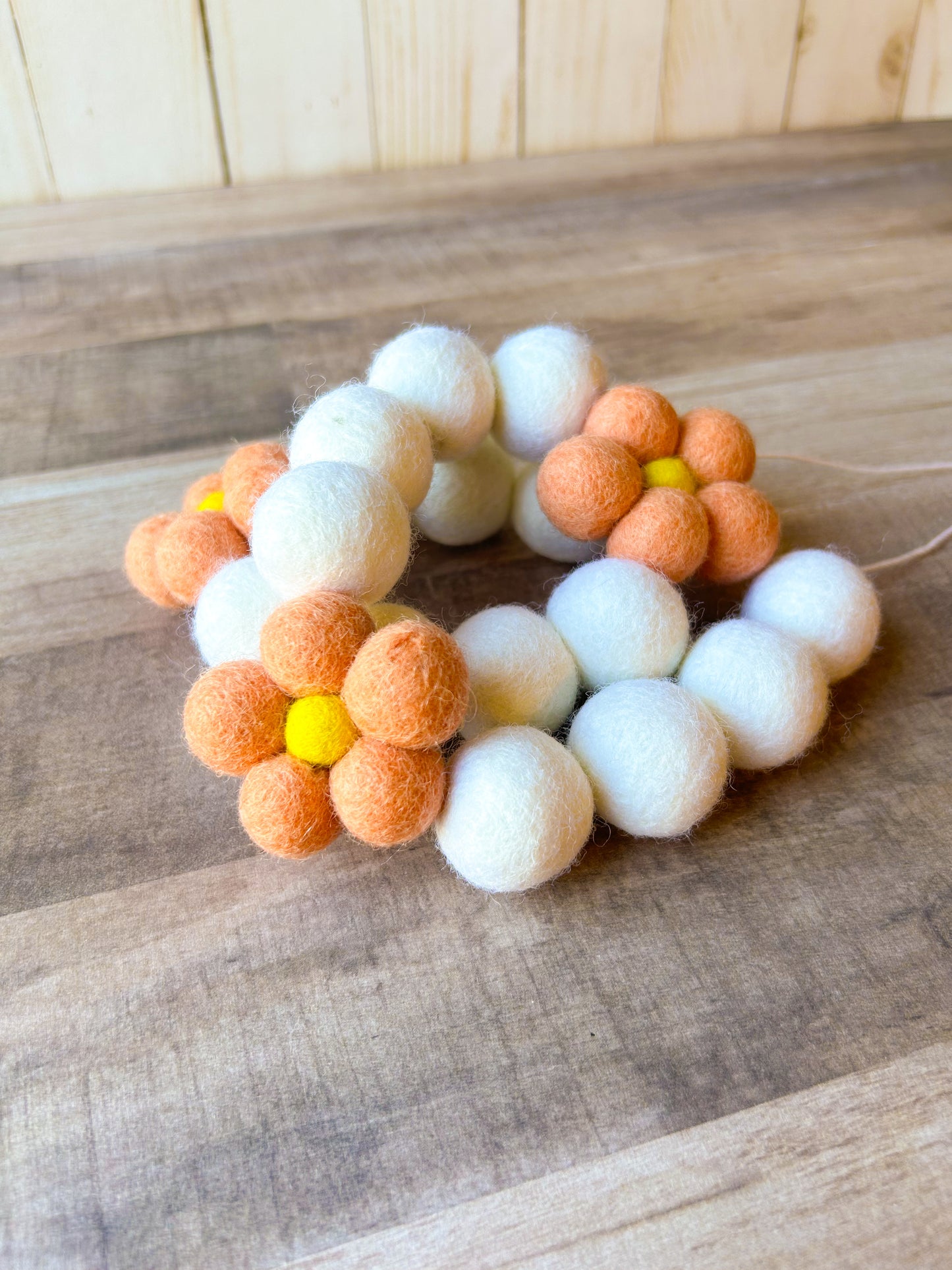 Peach Floral Felt Ball Garland