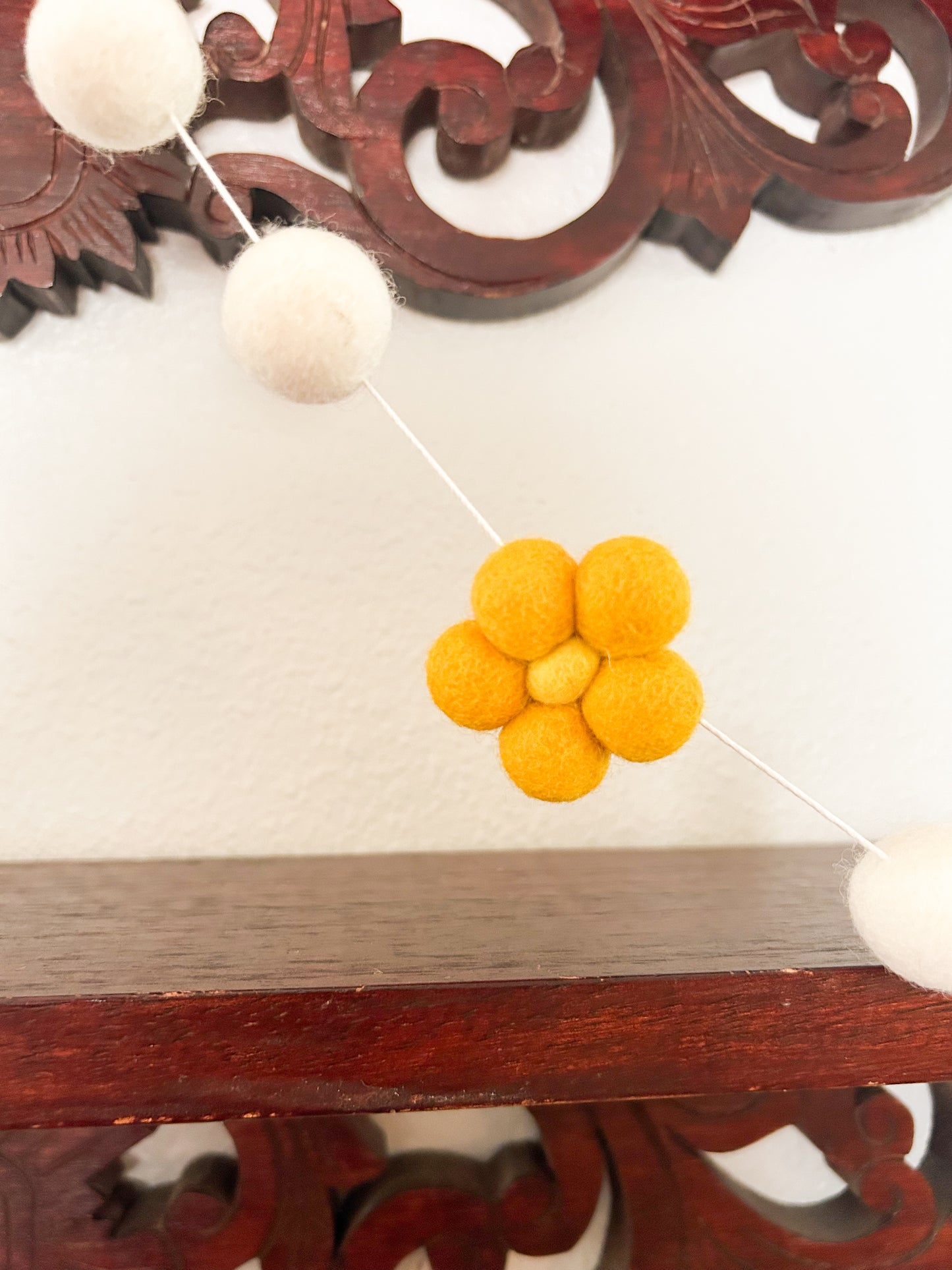 Yellow Floral Felt Ball Garland