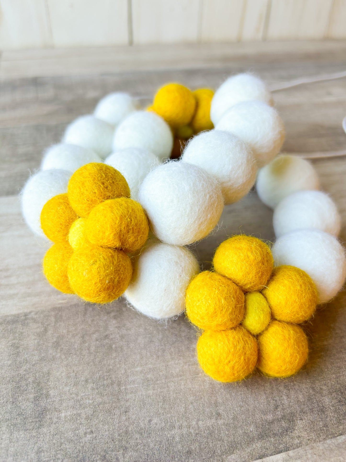 Yellow Floral Felt Ball Garland