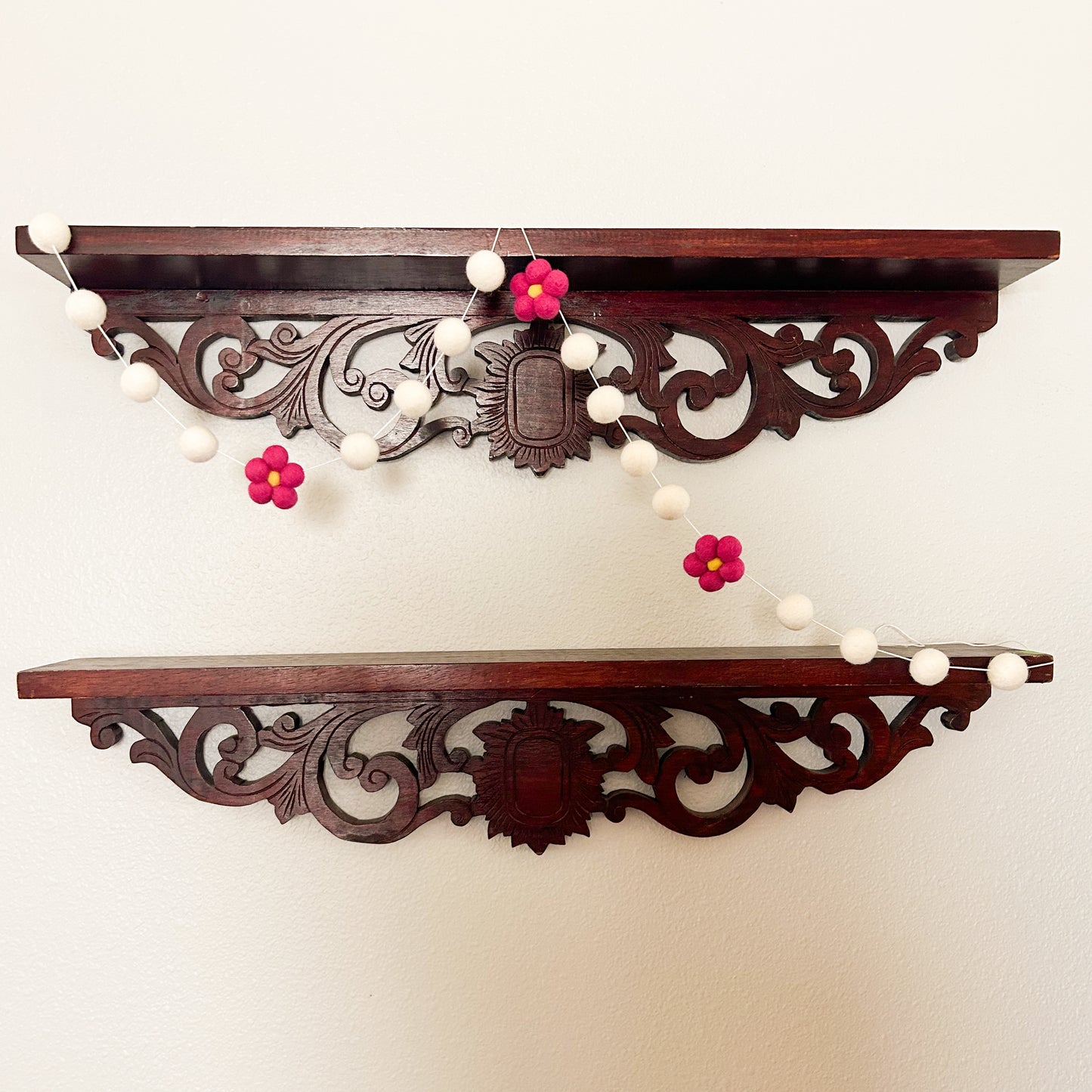 Dark Pink Floral Felt Ball Garland