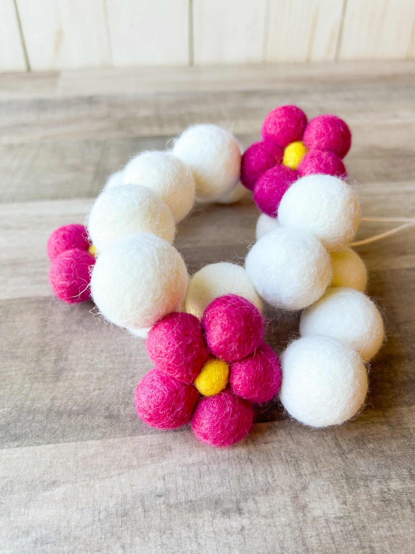 Dark Pink Floral Felt Ball Garland