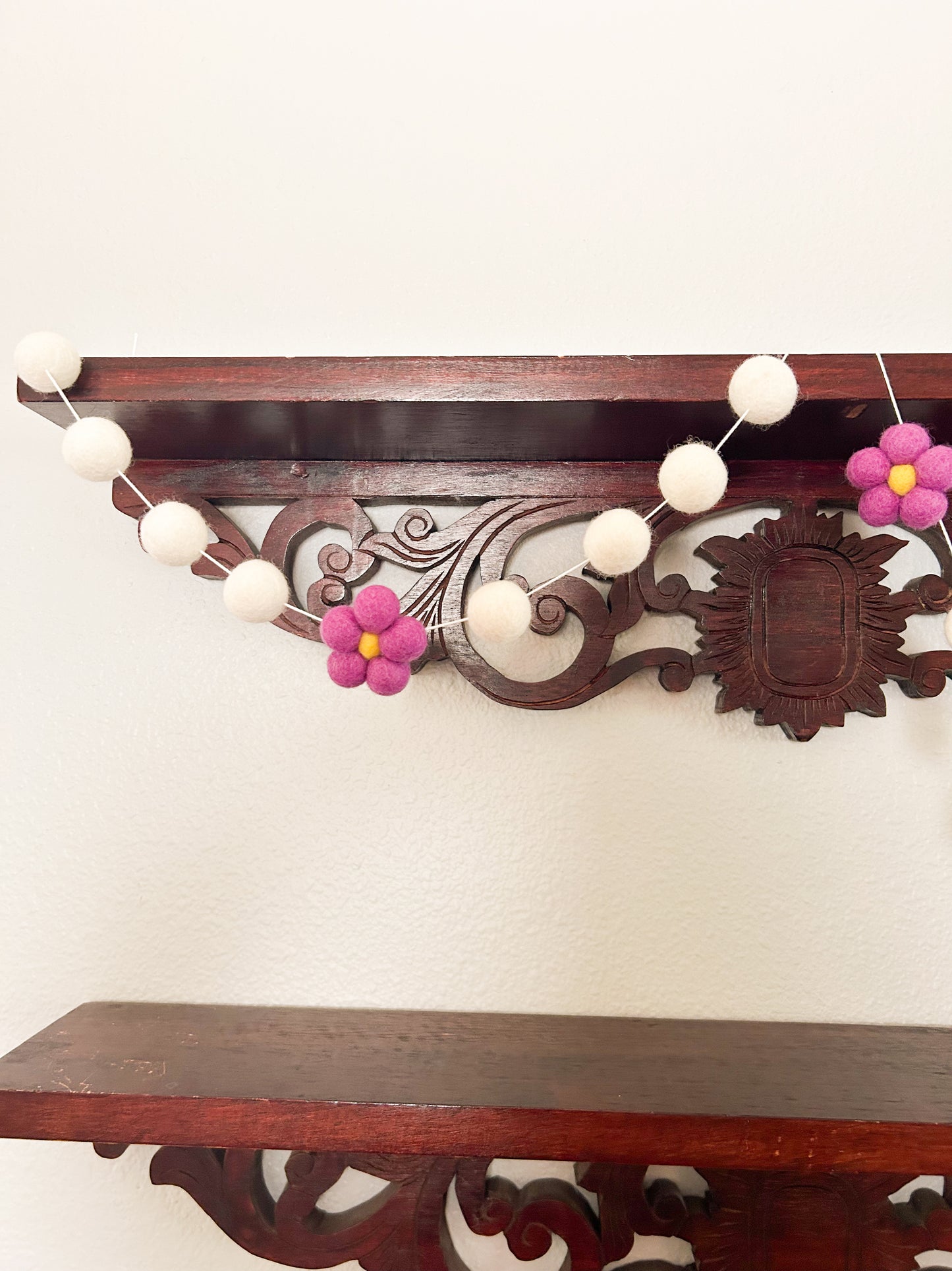 Purple Floral Felt Ball Garland