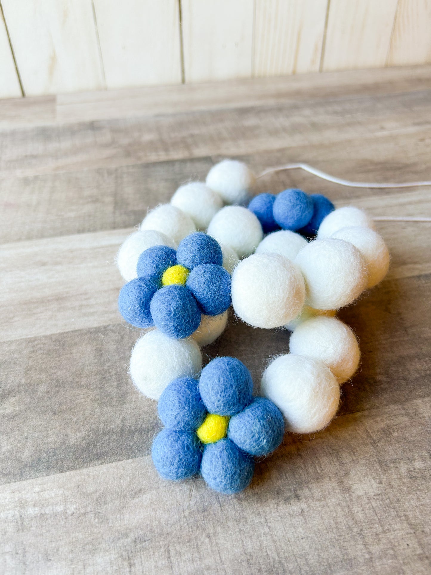 Blue Floral Felt Ball Garland