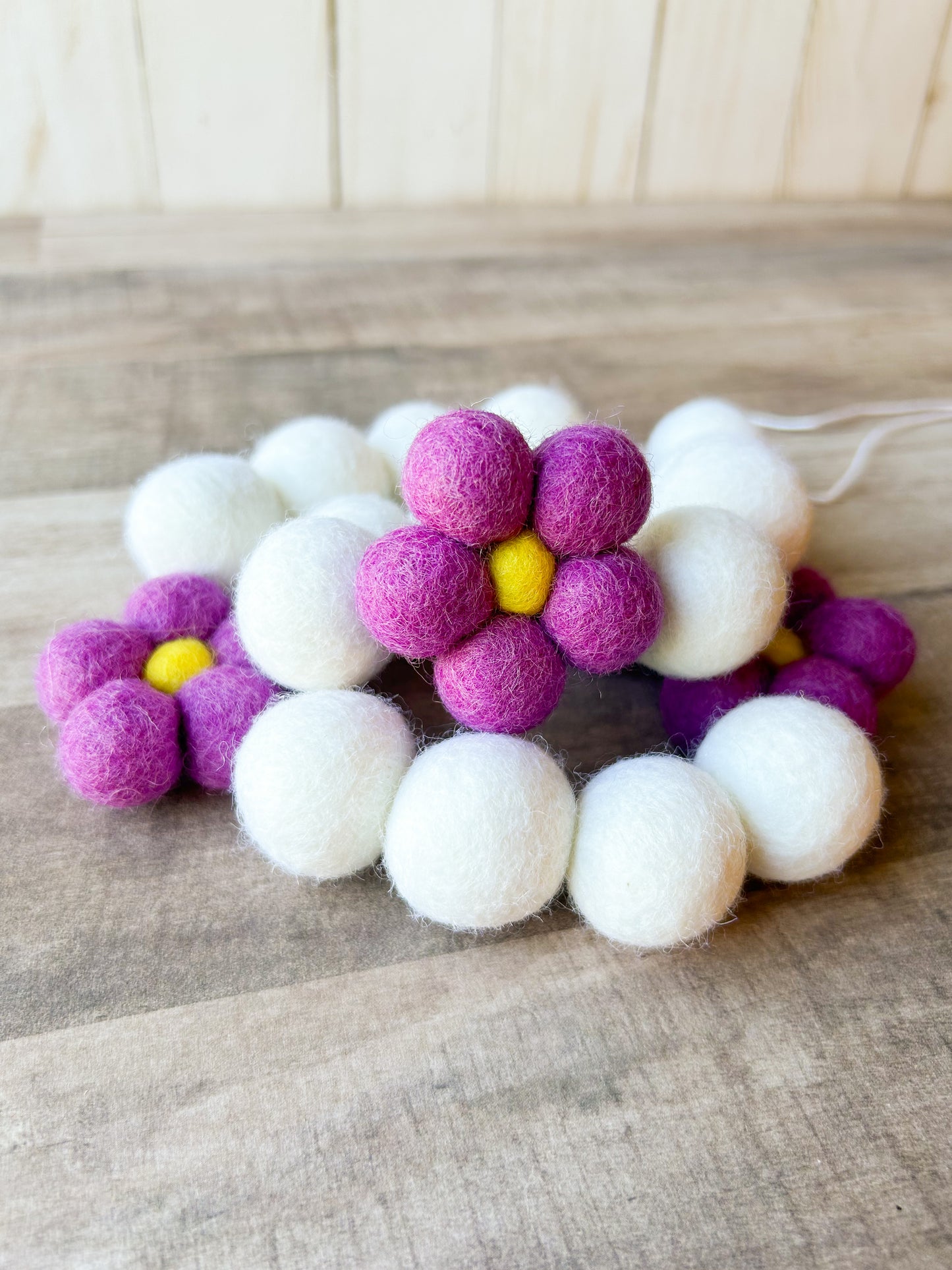 Purple Floral Felt Ball Garland